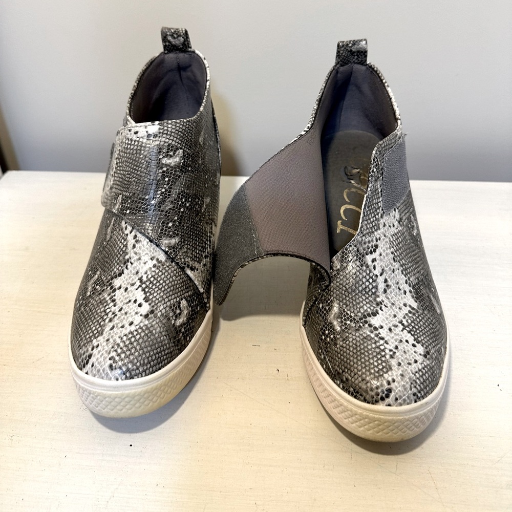 PENELOPE Snake Skin Velcro Wrap Wedges